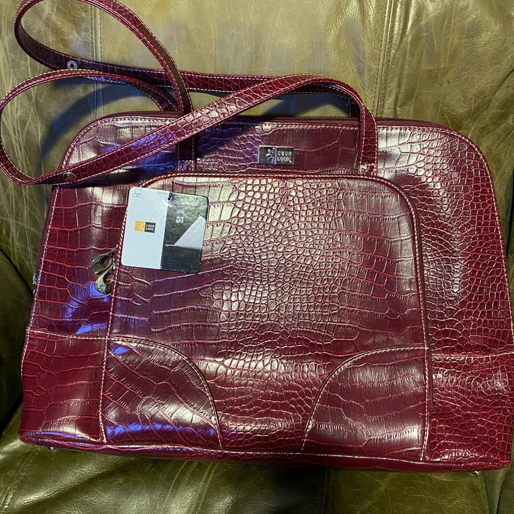 Burgundy Case Logic Leather Laptop Bag NWT - Picture 1 of 6